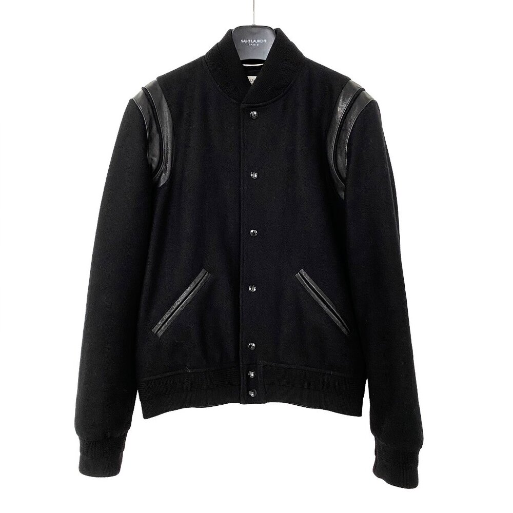 Saint Laurent Teddy Jacket Black Size 50 Wool & Leather Trim